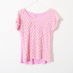 ANDREA MISSY Pink Crepe Ruffle Front Short Sleeve Blouse | Size S